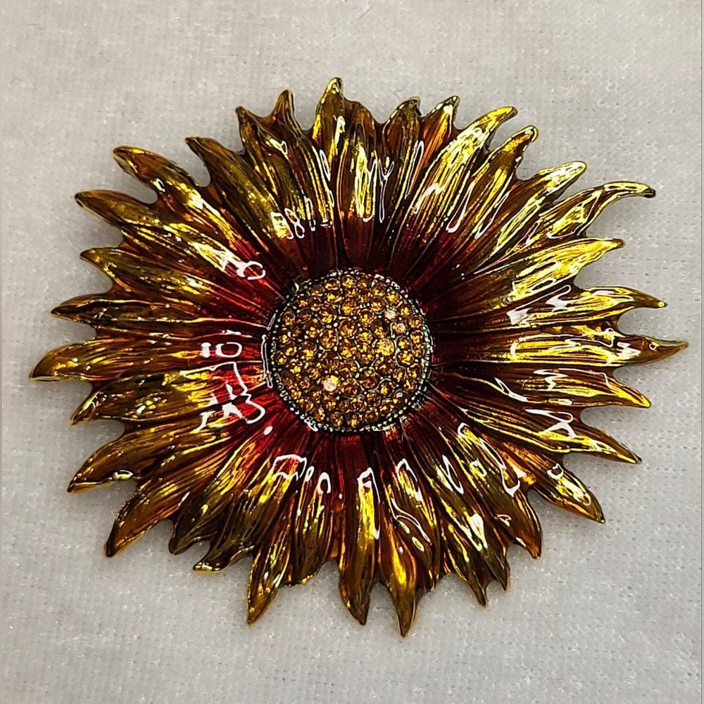 NEW LUXURY SUNFLOWER  BROOCH – GOLD TONE & SUN FLOWER PIN, NATURE-INSPIRED